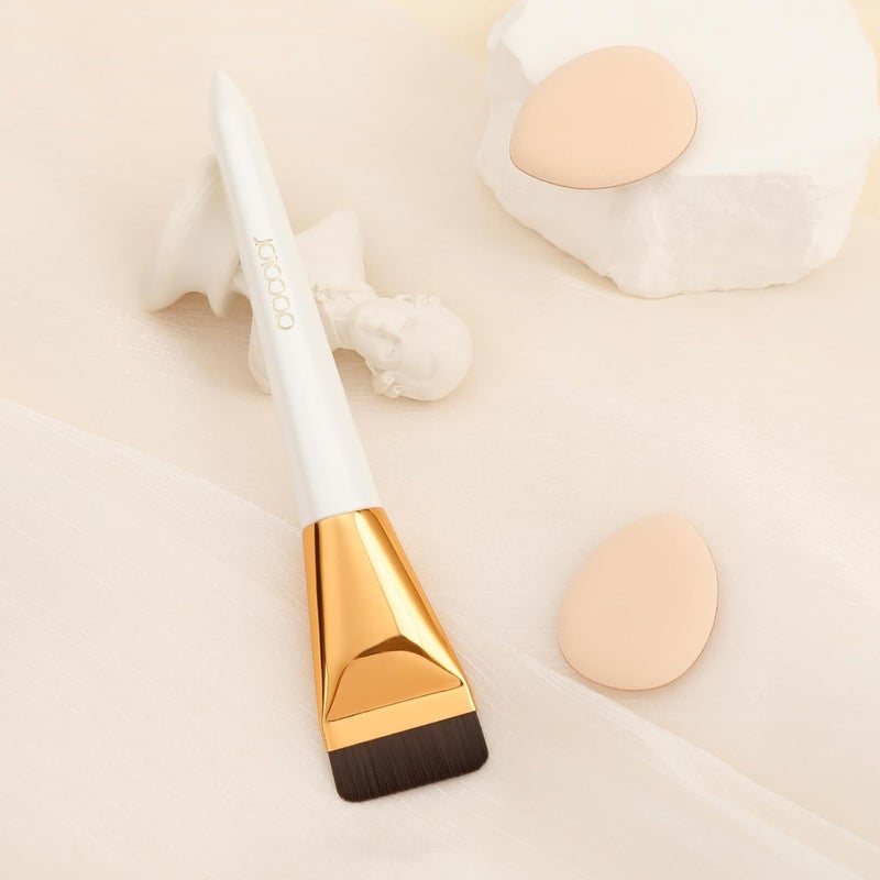 docolor Flat Foundation Brush for Liquid Makeup - 2Pcs Mini Powder Puff Set Premium Korean Makeup Brush for Blending, Cream Portable Finger Puffs Perfect for Under Eye Setting, Concealer - Image 4